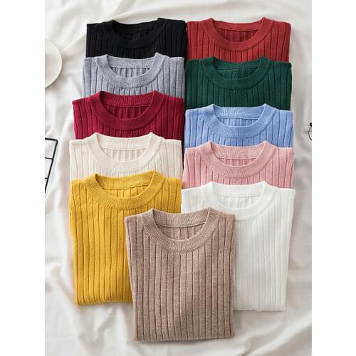 Knit soft jumper tops 2021 New Autumn Winter Tops O-Neck Pullovers Sweaters shirt long sleeve Korean Slim-fit tight sweater