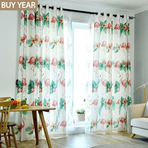 Nordic Style Curtains for Living Dining Room Bedroom Simple Plant Imitation Linen Fabric Personality FlamingoCurtainTulle custom