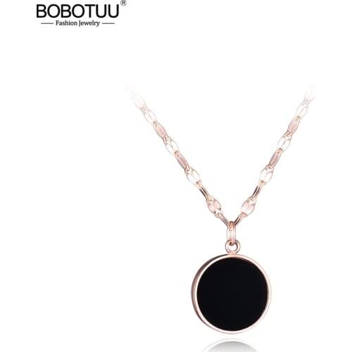 BOBOTUU Trendy Black Acrylic Pendant Necklace For Women Titanium Stainless Steel Chain Links Wedding Necklaces Jewelry BN17016