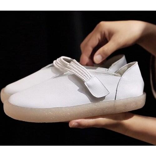 Womens small white shoes leather upper flat sole shallow mouth nurses shoes soft sole lazy shoes pregnant large size shoedu