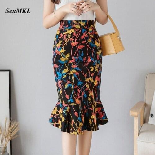 Plus Size Skirts Womens 2020 Fashion Sexy High Waist Skirt Floral Printed Festival Clothes Streetwear Office Korean Ruffle Skirt