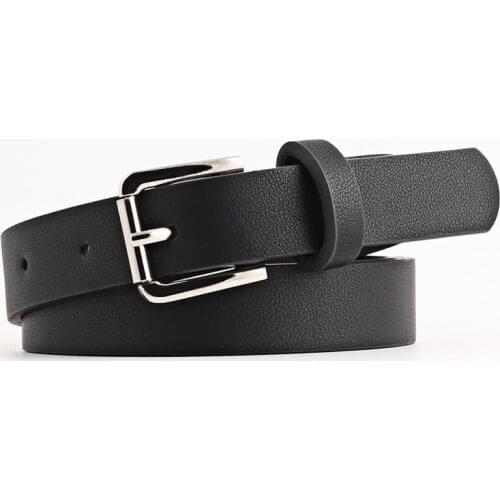 Cool Tide Women Belts For Jeans Pu Leather Circle Ring Chain Pin Buckle Solid Thin Belts For Female Cinturon Mujer