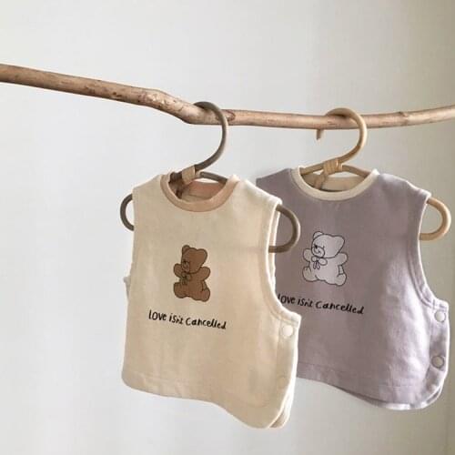 9026 Baby Clothes Cartoon Vest Autumn 2021 Newborn Vest Thin Bear Print Boys' Shoulder Vest Infant Girl Casual Waistcoat