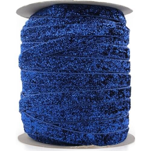 1PC=50Y 3/8"=10MM OEM Highly-flexible Elastic Glitter Velvet Ribbon Ornaments Solid Metallic Nylon Band for Hair Accessories