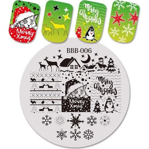 BEAUTYBIGBANG 1Pc Round Christmas Rectangle Nail Stamping Template 6*12cm Manicure Image Plate Celebration