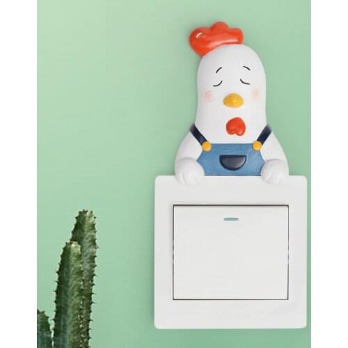 1pc Animal Figurine Wall Switch Sticker Home Wall Decor Hanging Resin Ornament Corgi Panda Light Switch Decals