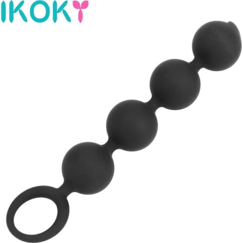 IKOKY Butt Plug Anal Beads with Pull Ring 4 Balls G-spot Prostate Massage Silicone Sex Toys for Women Men Sex Products
