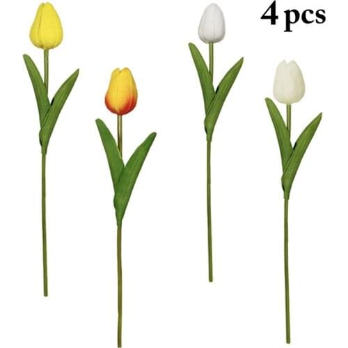 4Pcs Bouquets Tulip Artificial Flower Real Touch Wedding Home Decor Faux Tulip Fake Flower Photography Props Decoration Material