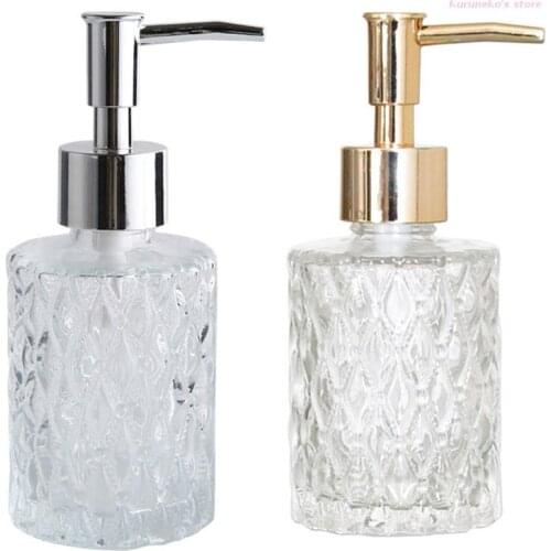 83XC 160ml Glass Hand Soap Dispenser with Press Pump Clear Diamond Design Refillable Lotion Liquid Refillable Empty Bottle