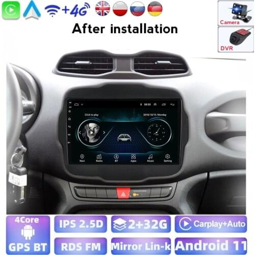 1024*600P Android System 2G 32G Auto GPS Radio For Jeep Renegade 2016 2017 2018 2019 2020 9'' Multimedia BT IPS Screen Carplay