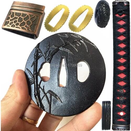 Bamboo Theme Iron Sword Guard DIY Set Accessory for Japanese Katana/Wakizashi Tsuba+Menuki+Fuchi+Kashira+Handle+Habaki+Seppa