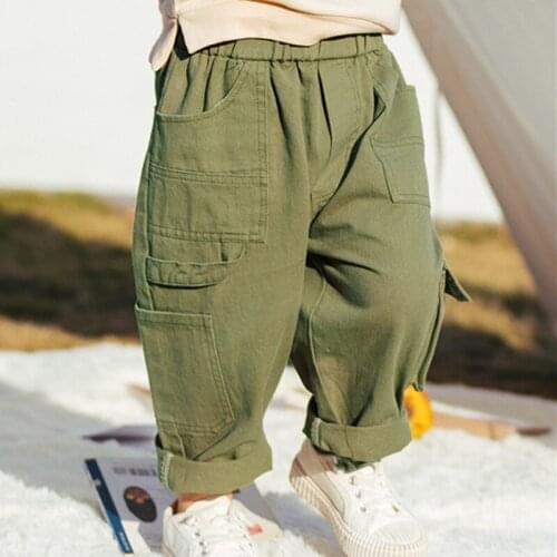 DFXD 2020 Children Clothing Kids Boys Girls Long Cargo Pants Spring Autumn Solid Loose Casual Sports Pants 1-7Yrs Boys Trousers