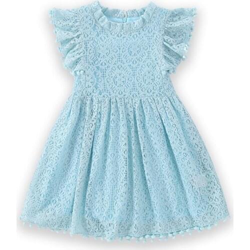 Childrens Clothing Female Spring And Autumn Dress Hollow Lace Ball Flying Sleeve Small And Medium Princess Hollow Skirt