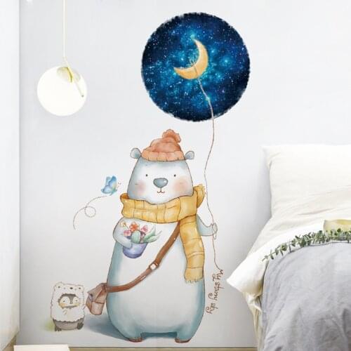 DIY 88*137cm Cartoon Animal Kids Wall Sticker Bear Moon Wall Painting for Baby Room Posters and Prints Wall Art