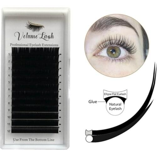 Ellipse Flat Eyelashes Faux Mink Lashes Ellipse Lash Extensions Individual C/CC/D Lashes Natural Matte Black 0.15/0.20mm