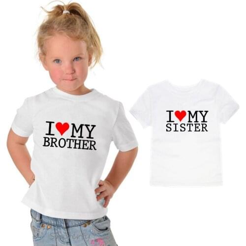 I Love My Sister Brother Children T-shirt Summer Cotton Short Sleeve O-neck T shirt Baby Gilrs Boys Casual Tshirt Kids Clothing