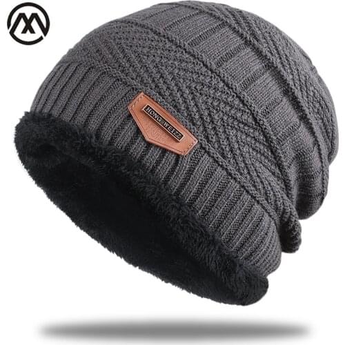 New Mens winter Fall hat fashion knitted black ski hats Thick warm hat cap Bonnet Skullies Beanie Soft Knitted Beanies Cotton