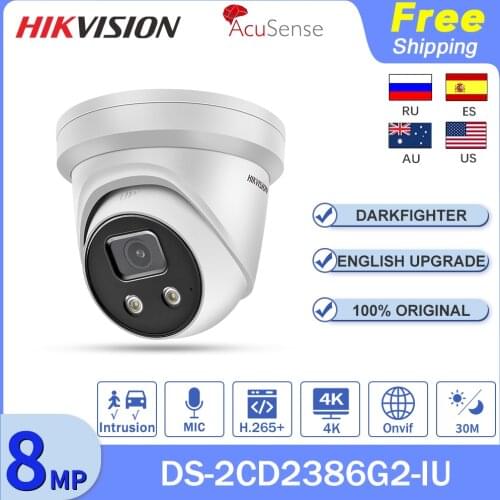 Hikvision Acusense 8MP IP Camera DS-2CD2386G2-IU POE 4K DarkFighter Built-In Mic Security Protection SD Card H.265 Face Detect