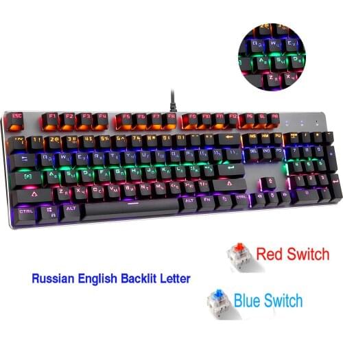 RGB Mechanical Keyboard 104 keys Russian Gaming Keyboards English Blue Switch for Tablet Desktop VS CK104 keyboard