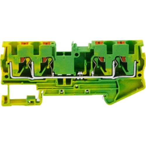 Din Rail Ground Terminal Blocks 10Pcs PT2.5-QUATTRO-PE Spring Feed Through Connection Ground Terminal Block Wire Conductor