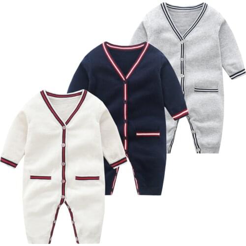 Newborn Baby Rompers for Infant Kids Boys Cotton Knitted Jumpsuits Outfits Autumn Winter Solid Color Toddler Outerwear Costumes