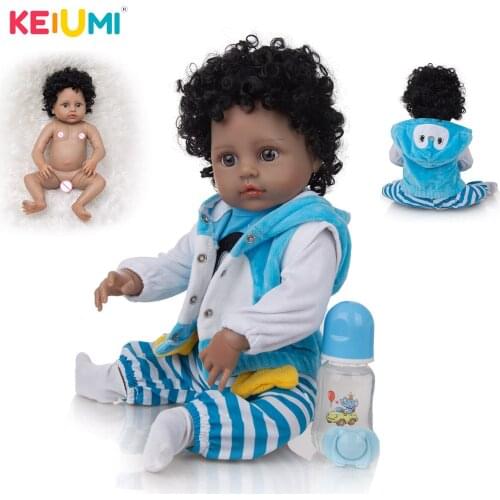 KEIUMI 49CM Cute Black Skin Reborn Doll Fast Delivery Penguin Suit Alive Reborn Baby Doll For Collection Toy