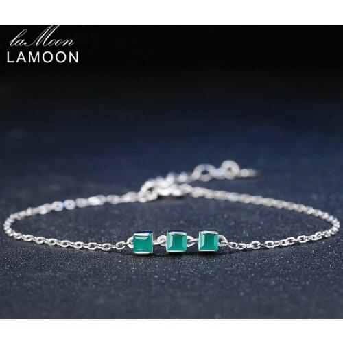 Lamoon 2mm 100% Natural Square Green Chalcedony 925 Sterling Silver Bracelet Chain Charm Jewelry S925 LMHI017
