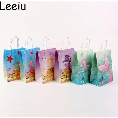 Leeiu 5pcs Shell Mermaid Paper Candy Bag Happy Birthday Cookies Packaging Bags Baby Shower Mermaid Themes Party Decorations