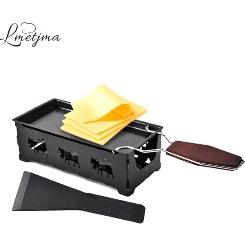 LMETJMA Swiss Cheese Roasters Practical Mini Cheese Oven With Wooden Handle Nonstick Cheese Baking Tray BBQ Tools KC0129