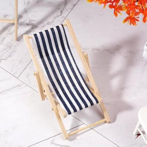 Dollhouse Miniature Chairs Garden Decoration Furniture Folding Stripe Deck Chair Mini Beach Lounge Chair Diy Decor