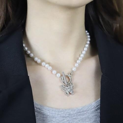 Fashion Lovely Choker Necklace Pearl Beads OT Buckle Butterfly Necklace Women Summer Holiday Gift Womens Punk Neck Chain