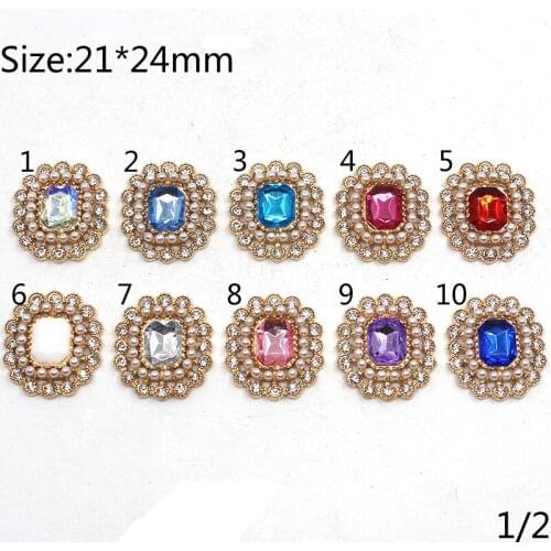 Fashion 10pcs/Lot 21*24mm Rectangle Pearl Alloy Rhinestone Buttons Festival Party Sewing Beautiful Button Wedding Decoration