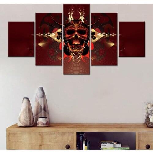 Modular 5 Pieces Skull Skeleton Poster Canvas Art Prints Wall Picture Painting Home Decor Office Living Room