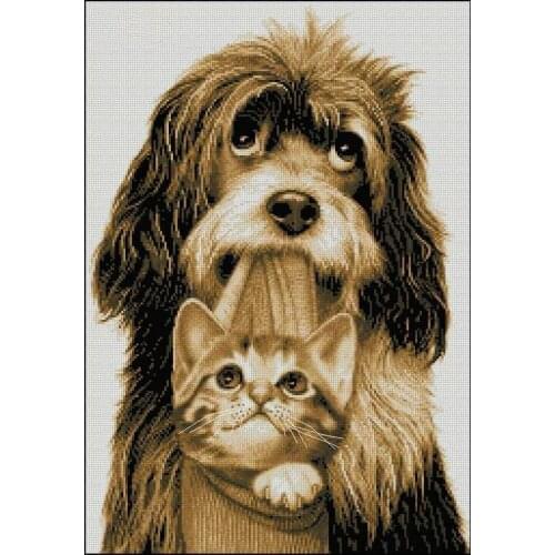 Cat and Dog Animal Friends Sewing Top Kit Quality Embroidery Needlework 14CT Unprinted Art Cross Stitch Kits DIY Handmade Decor