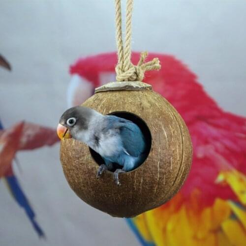 Natural Coconut Shell Bird Cages Parrot House Nesting House Cage With Hanging Lanyard For Small Pet Parakeets Finches Sparrows