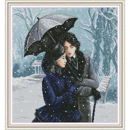 Couple in the snow counted printed on the canvas 11CT 14CT DIY kit Cross Stitch embroidery needlework Sets home decor
