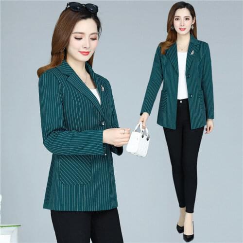 Women Spring Autumn Striped Blazer Female Short Fashion Pockets Suit Coat Ladies Casual Loose Long Sleeve Blazers Outerwear Z47