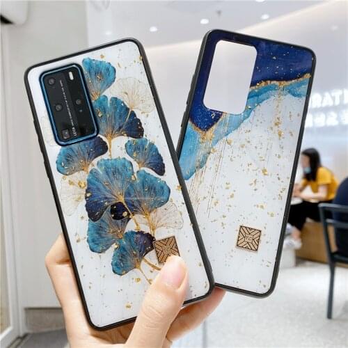 Luxury Gold Foil Silicone Marble Phone Case For Huawei P40 P30 Mate 40 30 Nova 7 SE 6 5 Pro Glitter Quicksand Ginkgo Soft Cases