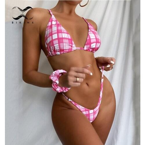 Sexy triangle micro bikini 2021 Plaid print swimsuit High cut swimwear women String backless bathing suit Elegant beach wear New