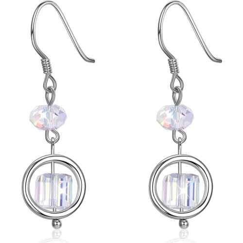 ZEMIOR 925 Sterling Silver Earrings For Women Geometry Square Colorful Austria Crystal Drop Earring Fine Jewelry New Arrival