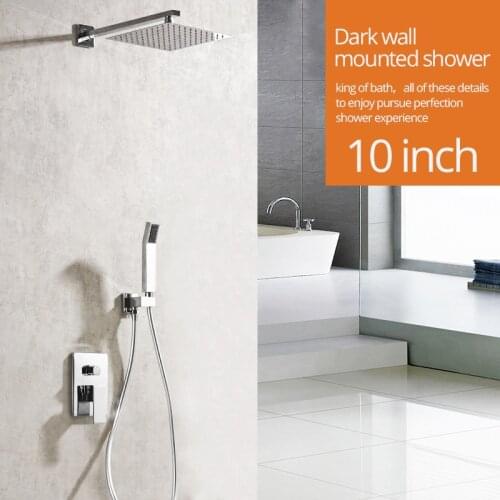 Shower Faucets Chrome Silver Wall Mount Bathroom Faucet Set Rainfall Square Big Shower Head Handheld Valve Bath Mixer Tap 877810