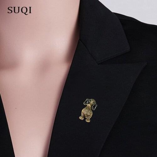SUQI fashion vintage Cartoon dog brooches Pins for Womens lapel dress Jewelry Ancient gold enamel brooches accessories 2019