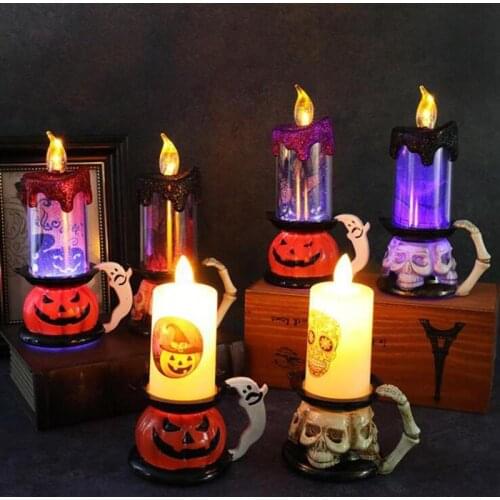 Colour Changing LED Electronic Candle Lights LED Skeleton Pumpkin Candle Light Halloween Decorations Party Dance Bar Home Decor