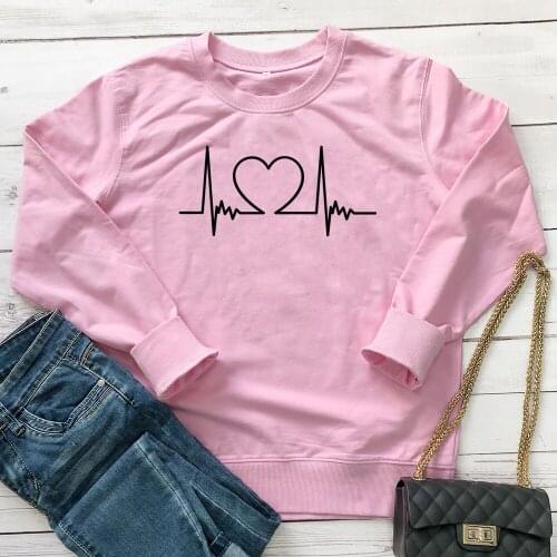 Heartbeat Love Valentines Sweatshirt Funny Valentine’s Day Gift For Girlfriend Cute Women Graphic Jumper Sweatshirts Plus Size