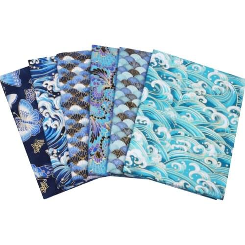 Blue Cotton Bronze Fabric, Japanese Style Printed Cloth For Kimono Textile Fabric, Sewing Dolls & Bags Patchwork Material
