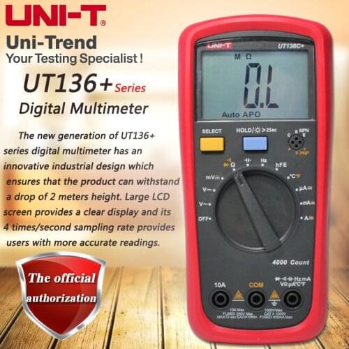 UNI-T UT136B+/UT136C+ Automatic Range Digital Multimeter; Resistor/Capacitor/Frequency/Temperature/HFE/NCV Test