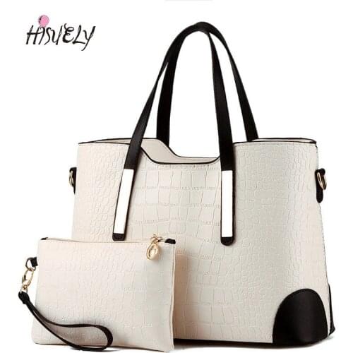 2 Pcs Vintage Women Leather Handbag Shoulder Bags for Women 2021 Female Top-Handle Crocodile Pattern Composite Bag Purse Wallet