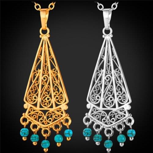 Vintage Tassel Necklace Women Ethnic Jewelry Fashion Gold Color Pendant Necklace P1157