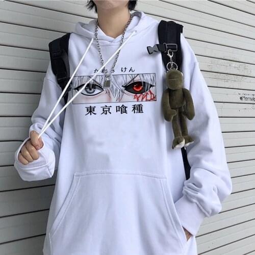 Womens Hoodie Tokyo Ghoul Japanese Anime Hoodie Kaneki Ken Eyes Comic Print Loose Cool Sweatshirt Streetwear Harajuku Oversize