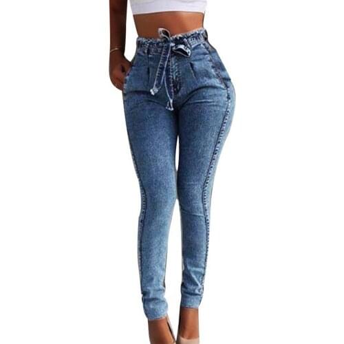 Slim Women Jeans Vintage High Waist Multi Pockets Trousers Slim Tassel Bandage Lace Up Push Up Ladies Skinny Denim Pants